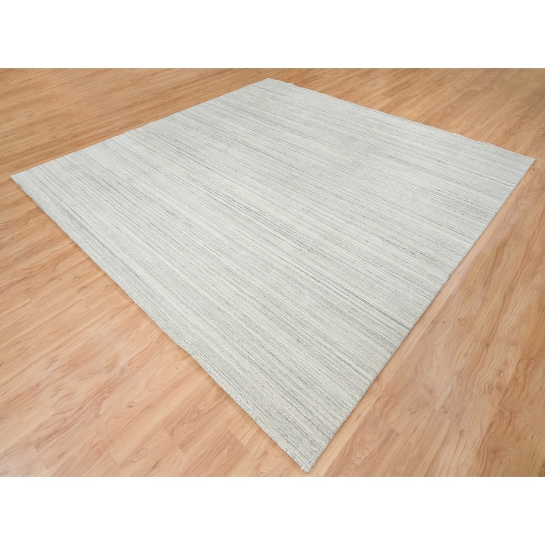 Ivory, Hand Loomed Undyed Natural Wool, Modern Design Square Rug - 3