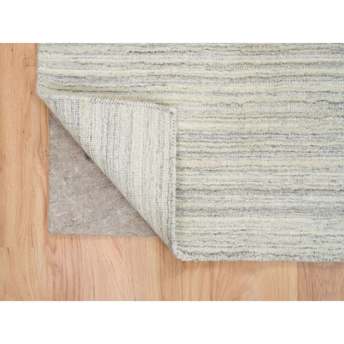 Ivory, Hand Loomed Undyed Natural Wool, Modern Design Square Rug - 4