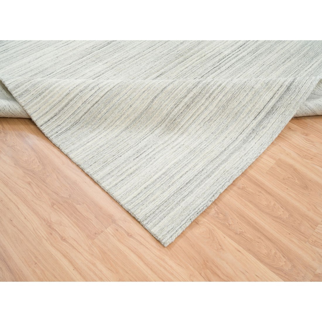 Ivory, Hand Loomed Undyed Natural Wool, Modern Design Square Rug - 6