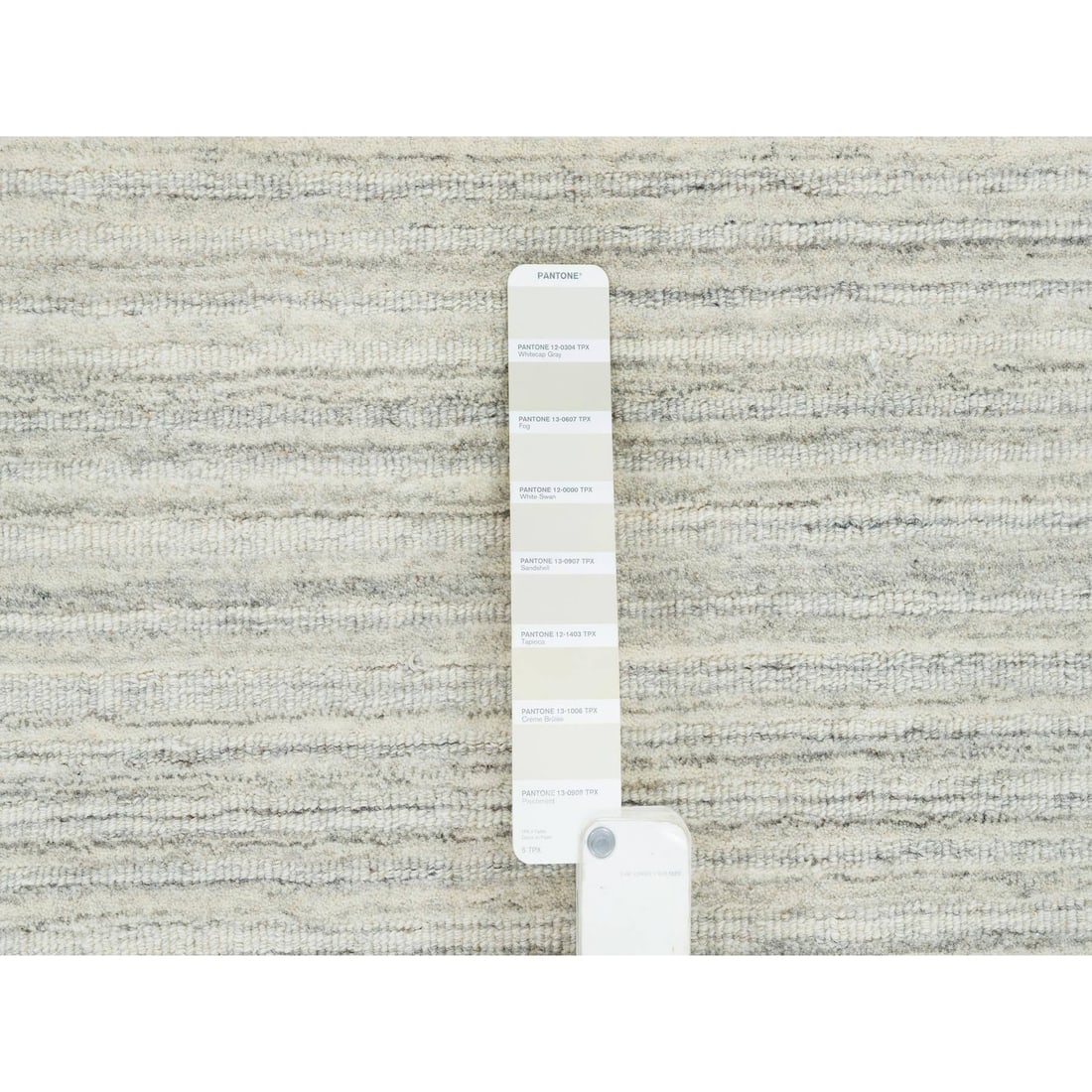 Ivory, Hand Loomed Undyed Natural Wool, Modern Design Square Rug - 7