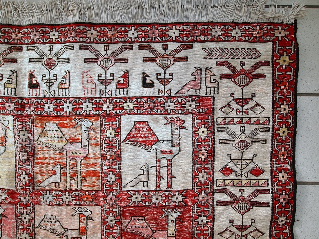 Handmade vintage Persian Sumak silk kilim 4.1' x 6' (125cm x 183cm) 1960s - 3