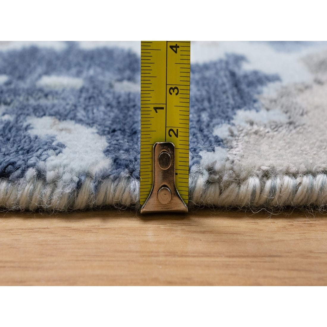 Blue with Ivory Hand Knotted Abstract Design Wool & Silk Oriental Rug - 10