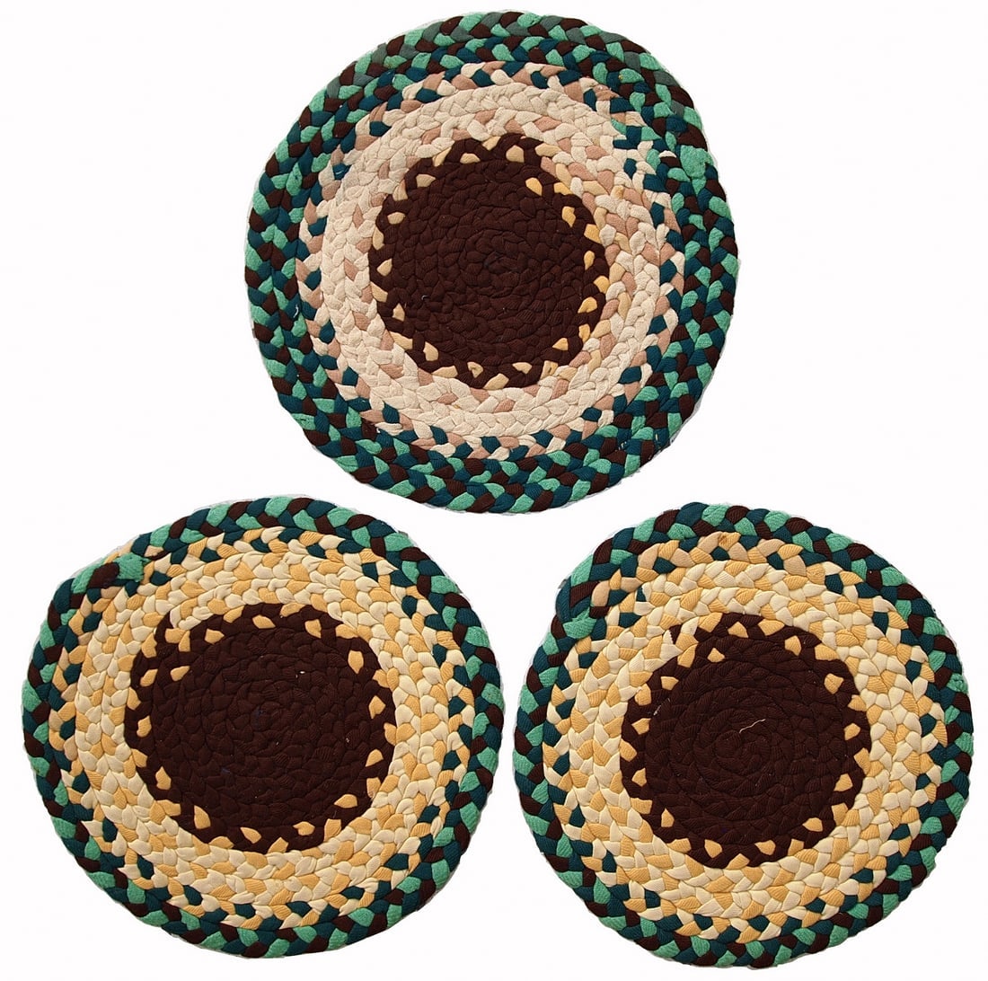 Handmade antique American Braided sit covers rugs 1.2' (38cm) 1940s (1 of 8)