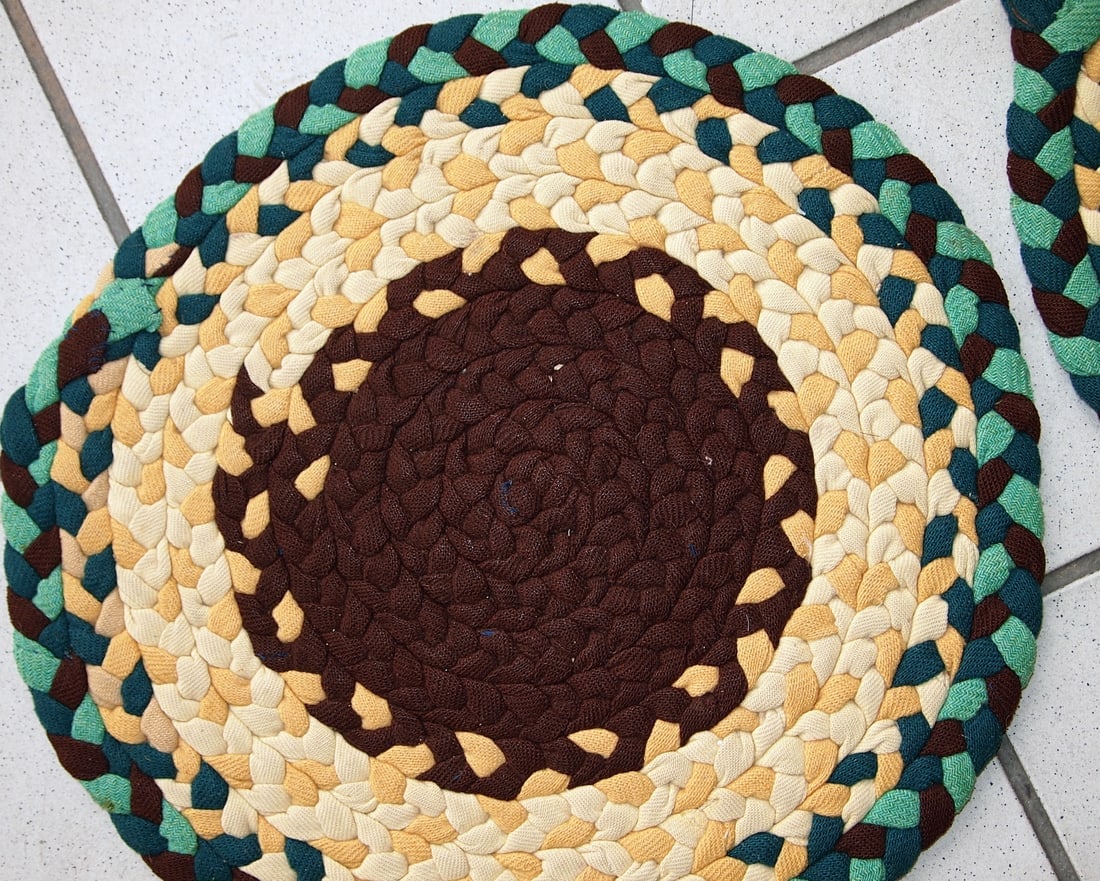 Handmade antique American Braided sit covers rugs 1.2' (38cm) 1940s - 3