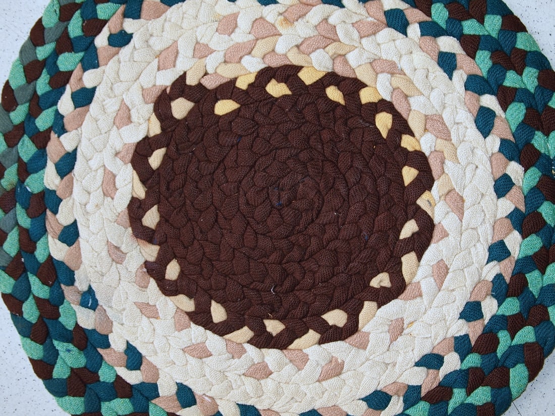 Handmade antique American Braided sit covers rugs 1.2' (38cm) 1940s - 4