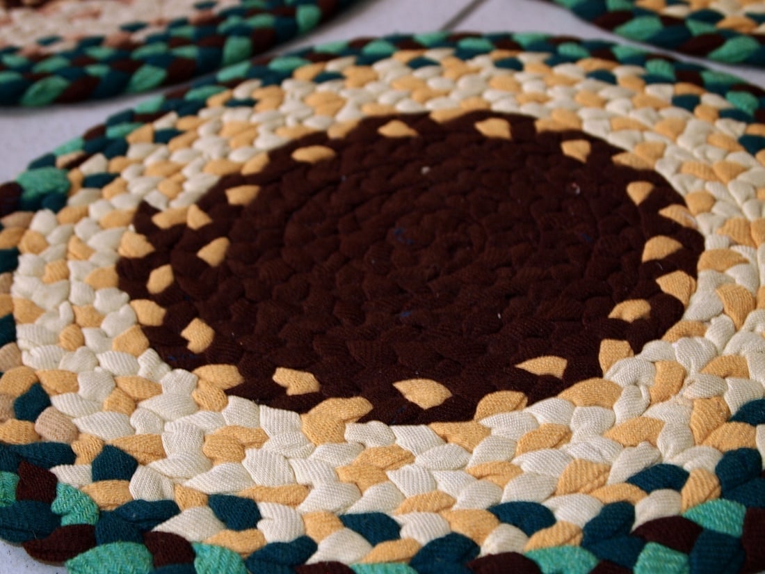 Handmade antique American Braided sit covers rugs 1.2' (38cm) 1940s - 8