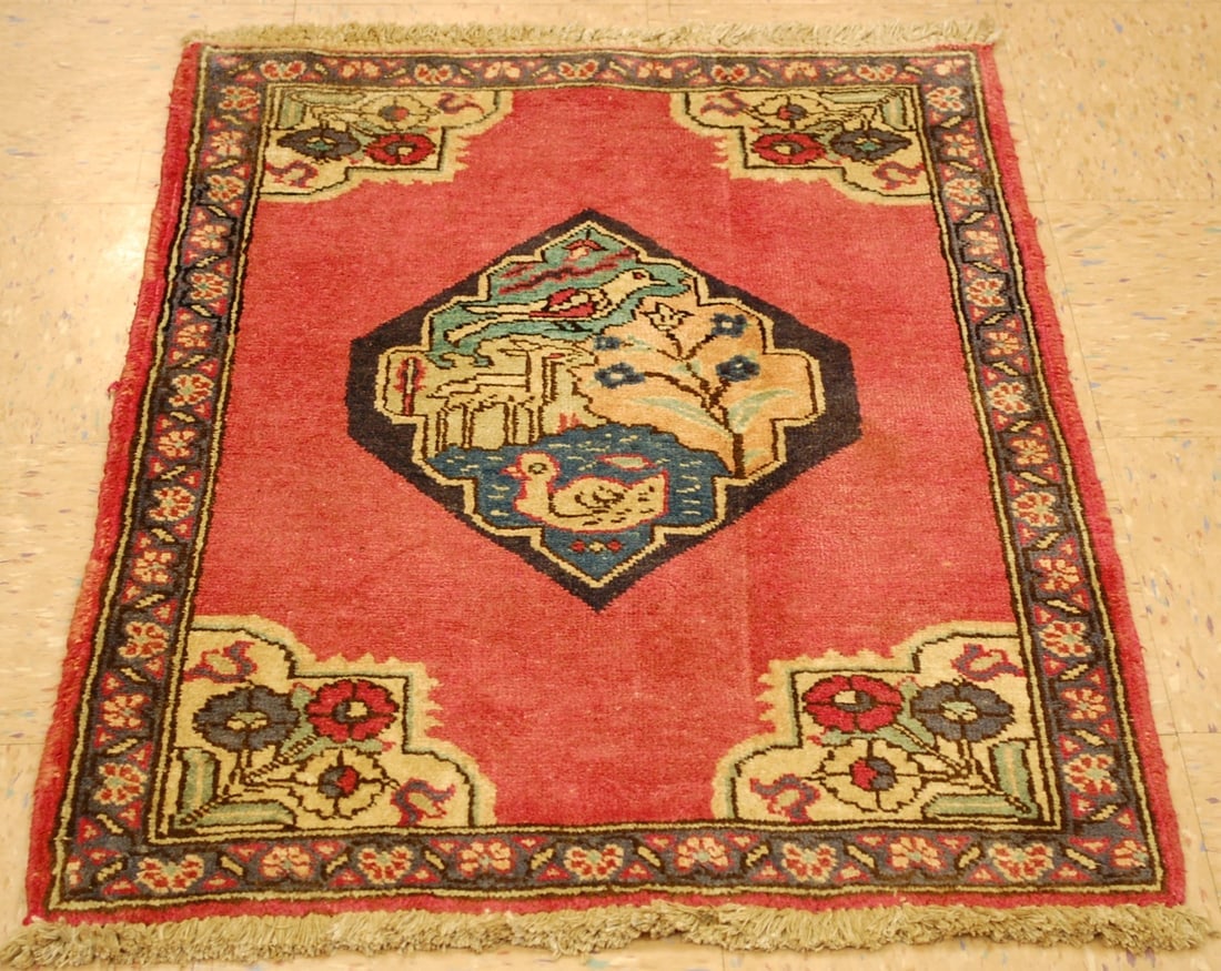 PERSIAN TABRIEZ RUG 2' 4" x 3' 3": Title:PERSIAN TABRIEZ RUG 2' 4" x 3' 3" Description:ANTIQUE AUTHENTIC HAND KNOTTED PERSIAN TABRIZ RUG HIGH KPSI_KORK WOOL with exact size of ,,,2' 4" x 3' 3" Wool woven on cotton foundation made to