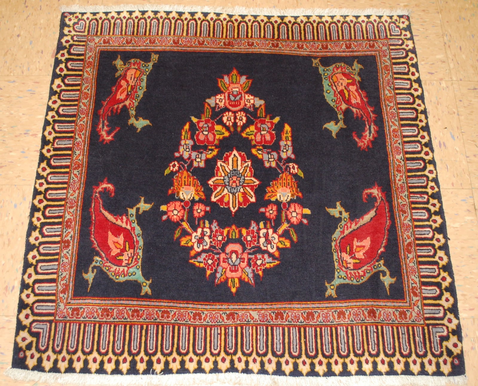 PERSIAN -KASHAN RUG 3'1" x 3'1": Title:PERSIAN -KASHAN RUG 3'1" x 3'1"Description: OLD,ANTIQUE AUTHENTICHAND-KNOTTEDD PERSIAN KESHAN ORIENTAL RUG KORK WOOL AND SILK WOVEN ON COTTON....with an exact size of 3'1" x 3'1".....GREAT