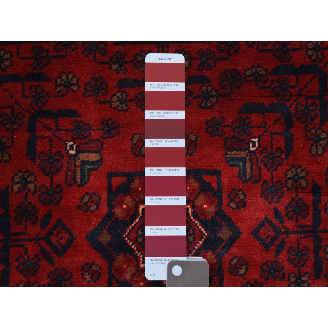 Deep and Saturated Red, Afghan Khamyab Shiny Wool Hand Knotted Rug - 3