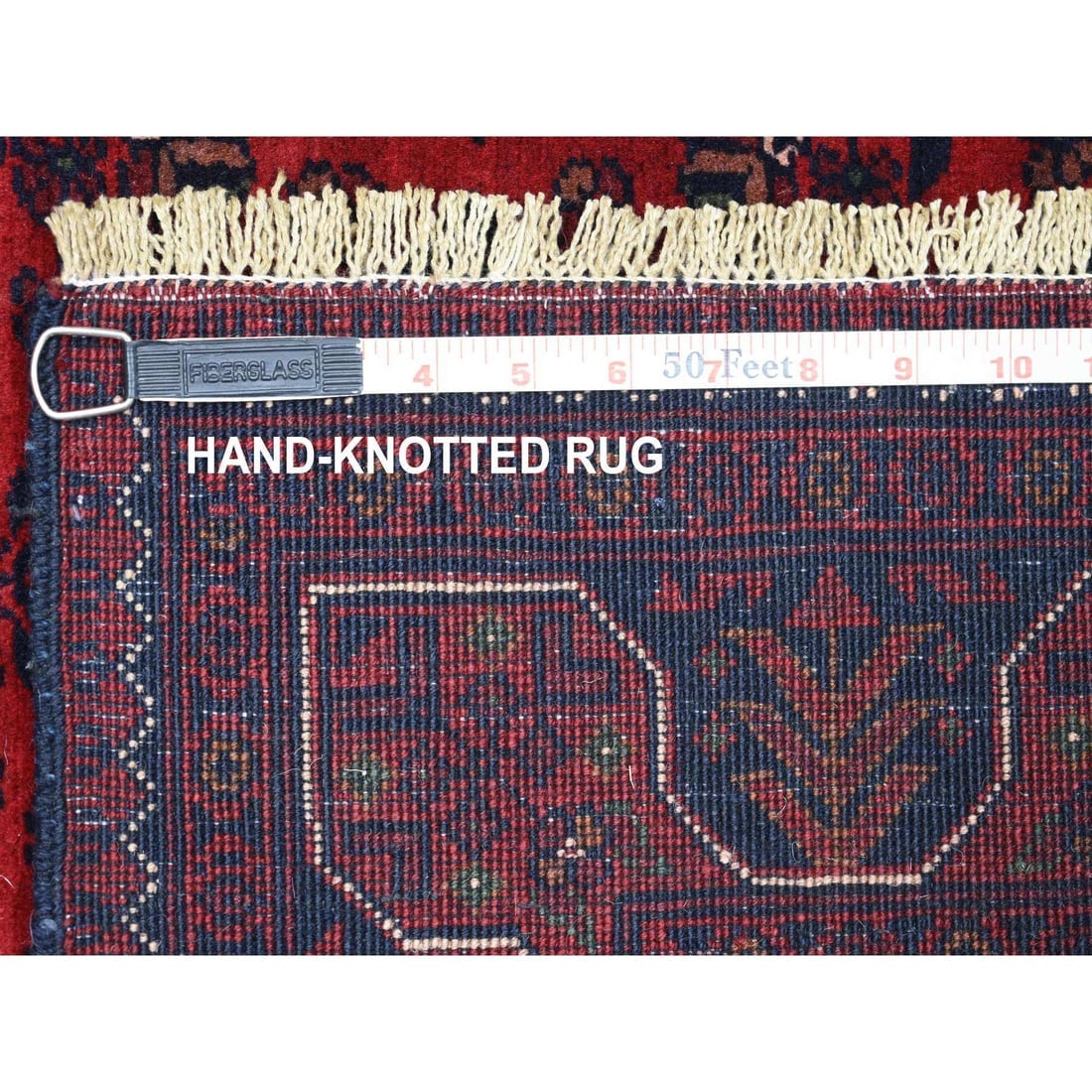 Deep and Saturated Red, Afghan Khamyab Shiny Wool Hand Knotted Rug - 6