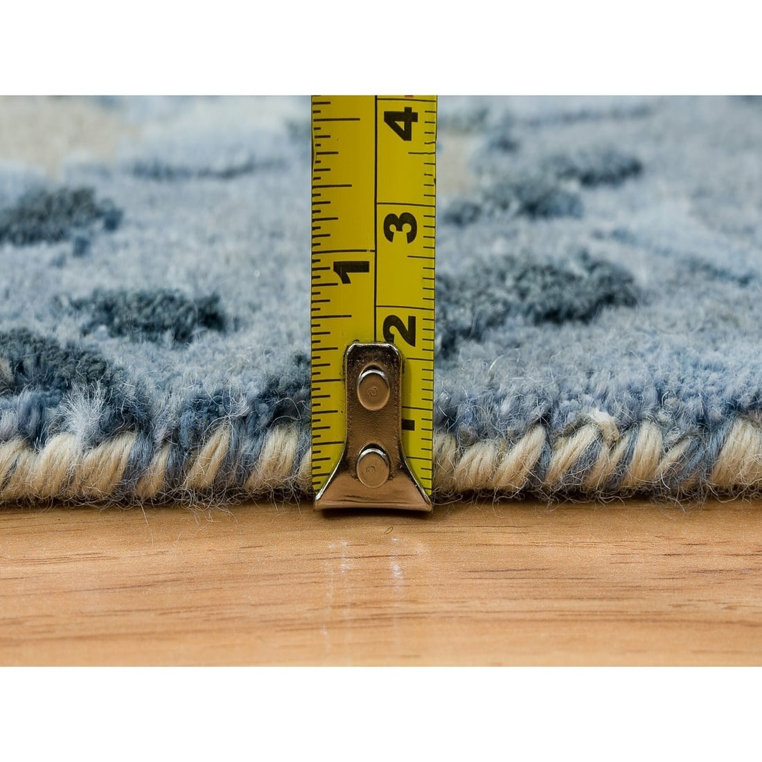 Gray and Blue, Abstract Design, Wool and Silk Hand Knotted Runner Rug - 7