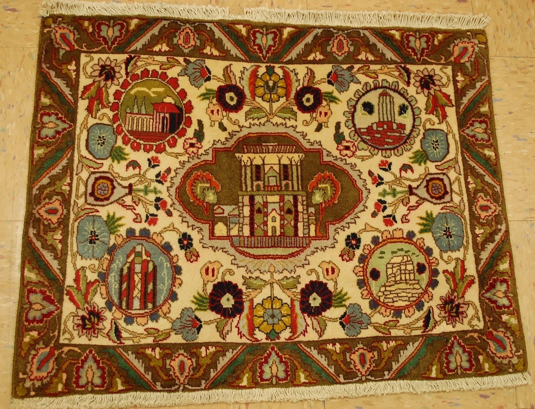 PERSAN TEBRIZ RUG 2'1" x 2'7": Title: PERSAN TEBRIZ RUG 2'1" x 2'7"Description: ANTIQUE TRUE BEAUTY SUPER DETAILED AUTHENTIC HAND KNOTTED PERSIAN TEBRIZ RUG ...HIGH KPSI_KURK WOOL.......size is 2'1" x 2'7" ..........colors