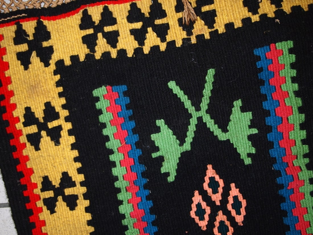 Handmade vintage prayer Turkish Anatolian kilim 2.2' X 4.4' (67cm X 135cm) 1970s - 3