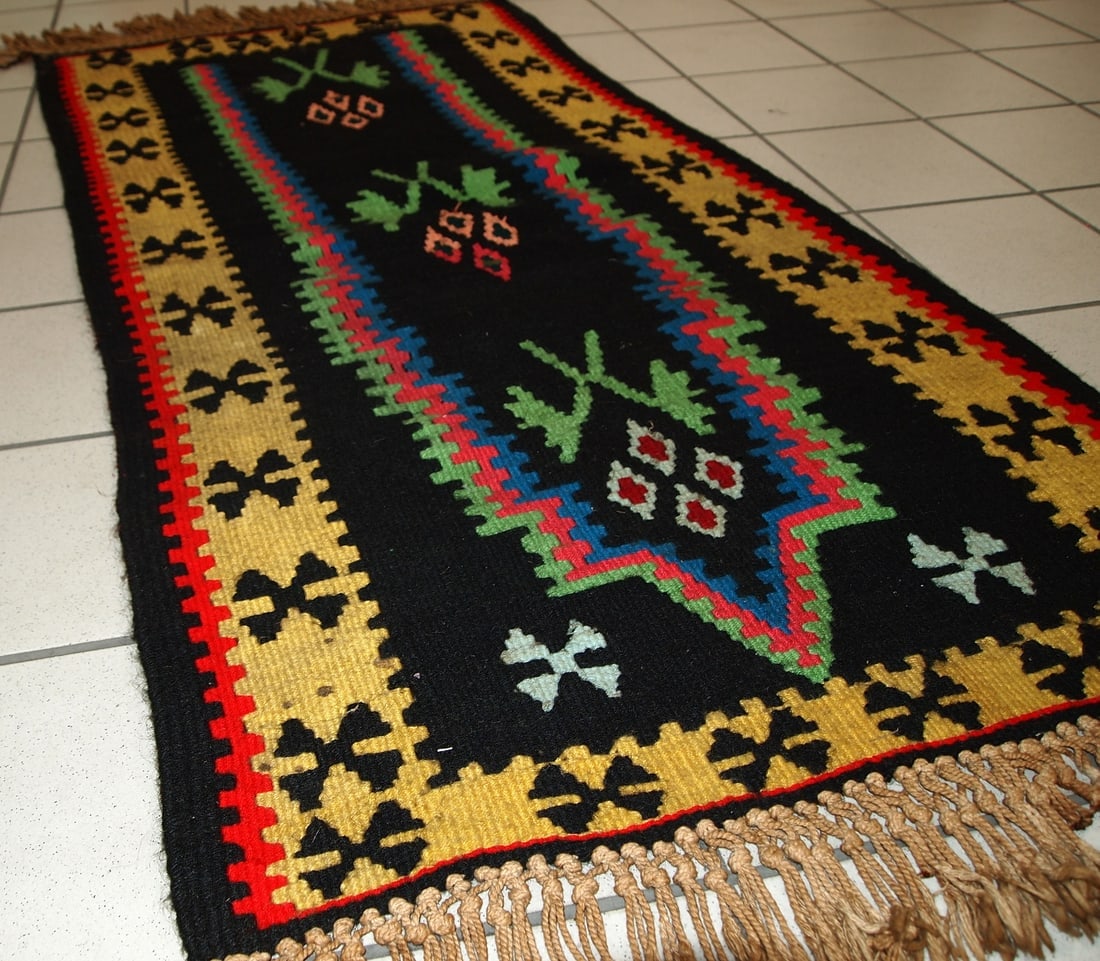 Handmade vintage prayer Turkish Anatolian kilim 2.2' X 4.4' (67cm X 135cm) 1970s - 6