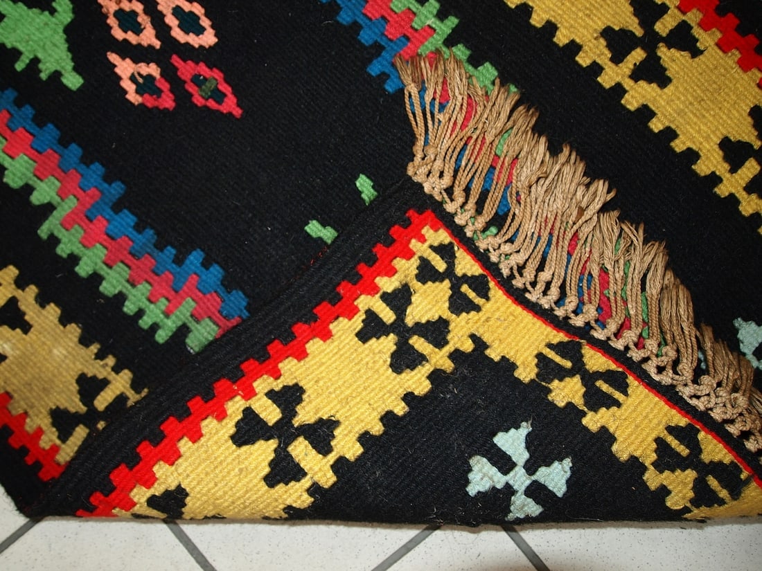 Handmade vintage prayer Turkish Anatolian kilim 2.2' X 4.4' (67cm X 135cm) 1970s - 7