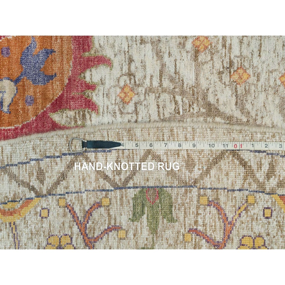 Linen Beige Wool and Silk Directional Hand Knotted Oriental Round Rug - 11