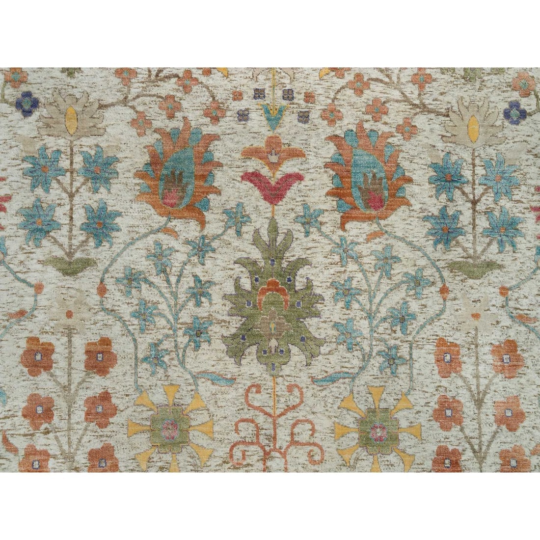 Linen Beige Wool and Silk Directional Hand Knotted Oriental Round Rug - 8