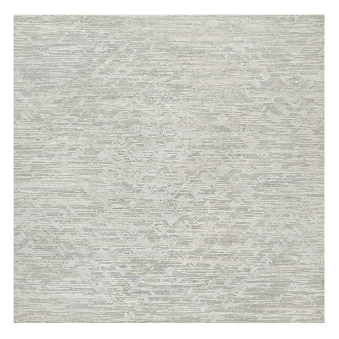 Gray, Modern Design, Undyed Natural Wool, Hand Knotted Square Rug: Title: Gray, Modern Design, Undyed Natural Wool, Hand Knotted Square RugDescription: This is a truly genuine one-of-a-kind. It has been Knotted for months and months in the centuries-old weaving