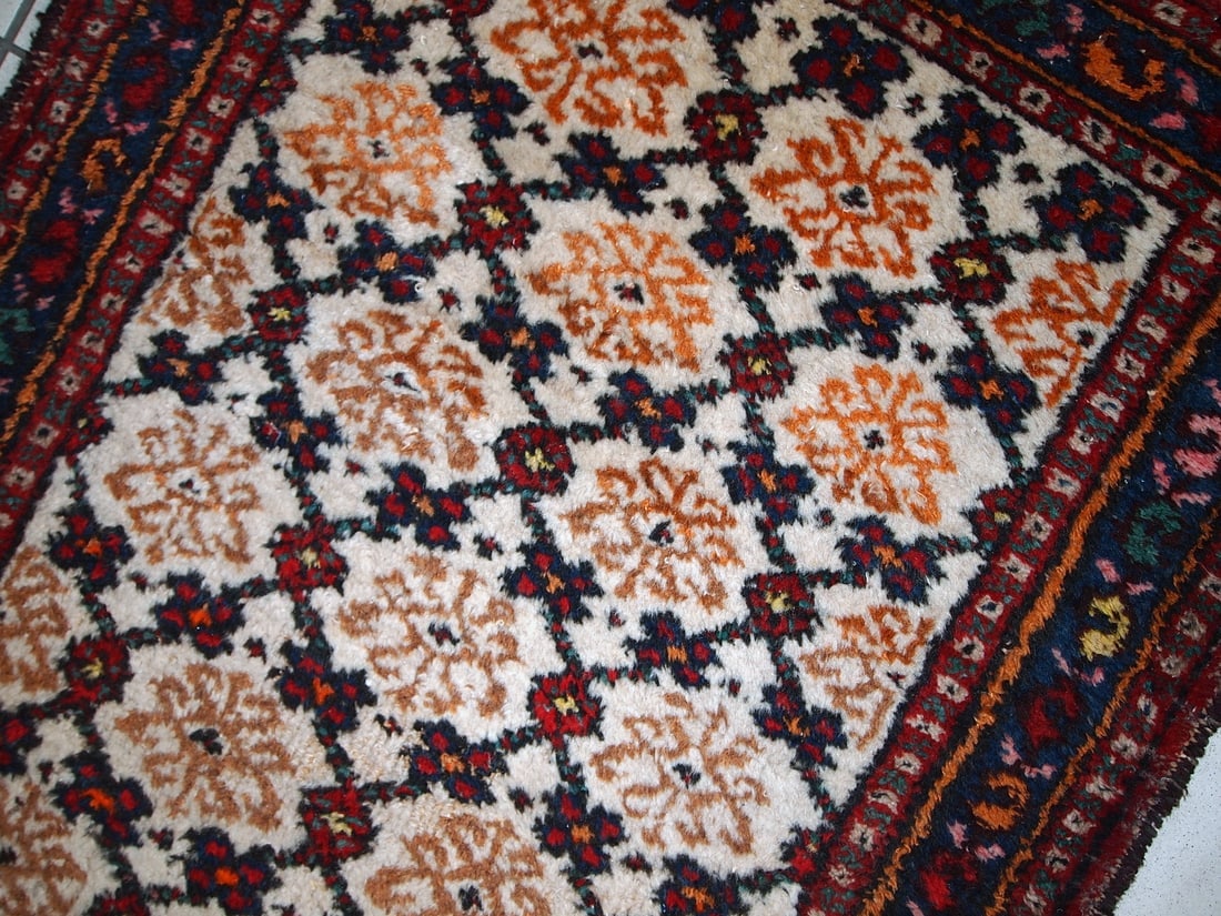 Handmade vintage Persian Hamadan runner 2.6' x 6.8' ( 80cm x 207cm ) 1960s - 4