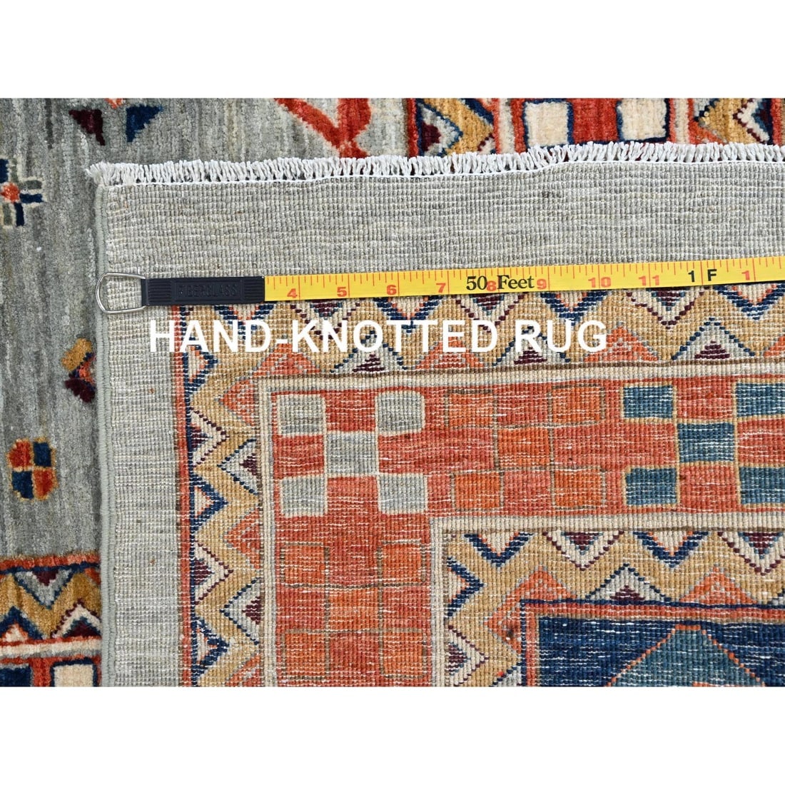 Krypton Gray Caucasian Design Hand Knotted 200 KPSI Wool Oriental Rug - 11