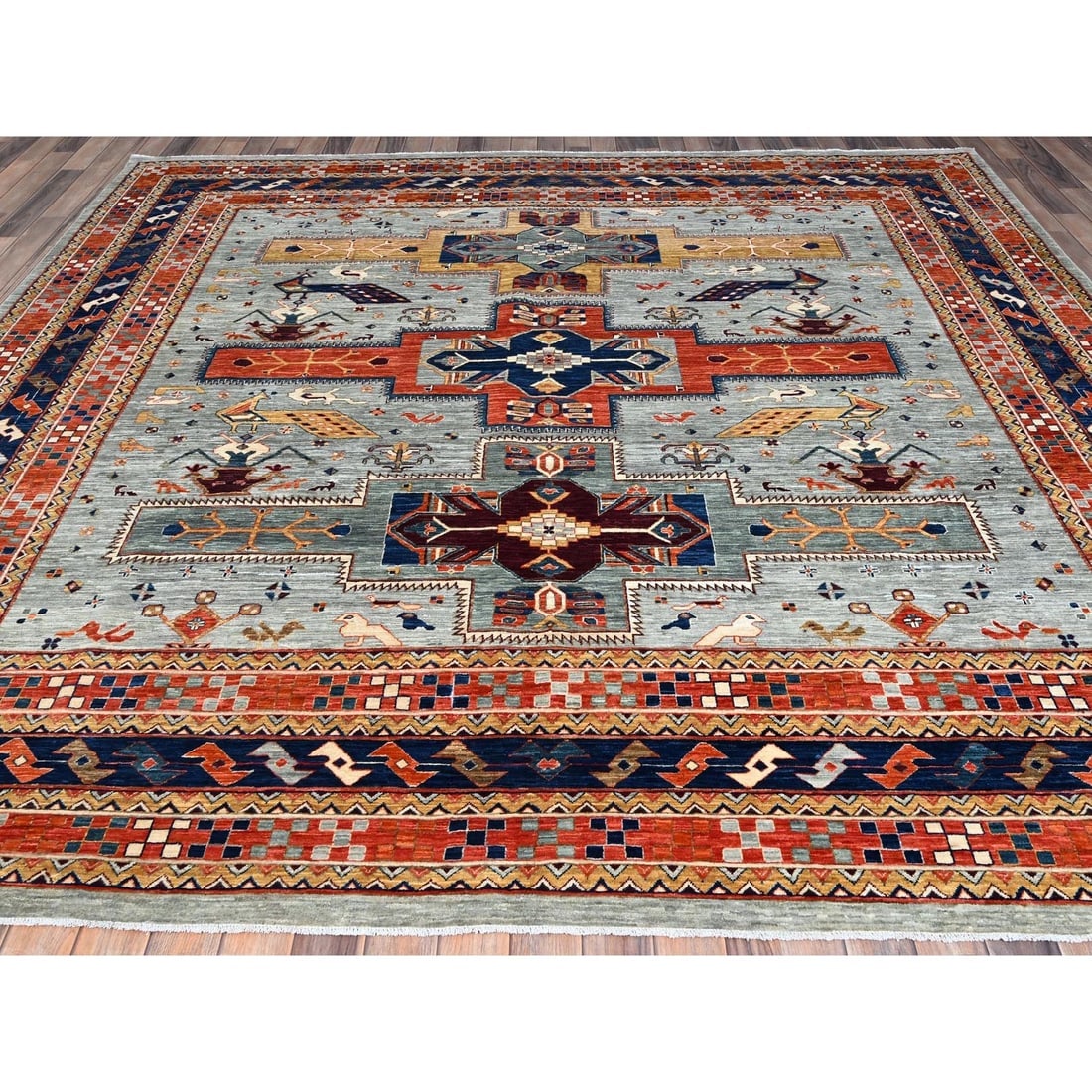 Krypton Gray Caucasian Design Hand Knotted 200 KPSI Wool Oriental Rug - 2