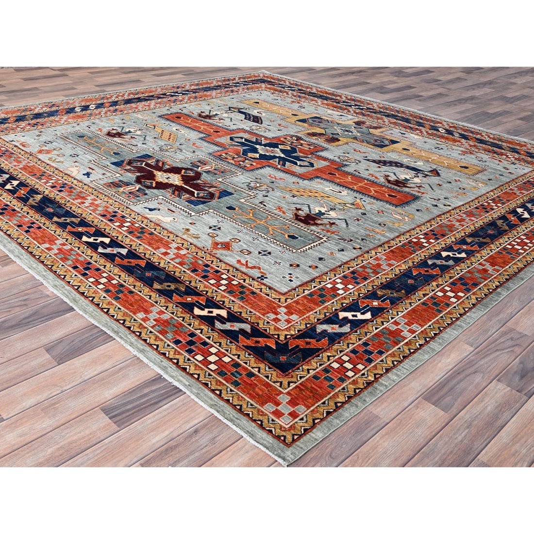 Krypton Gray Caucasian Design Hand Knotted 200 KPSI Wool Oriental Rug - 3