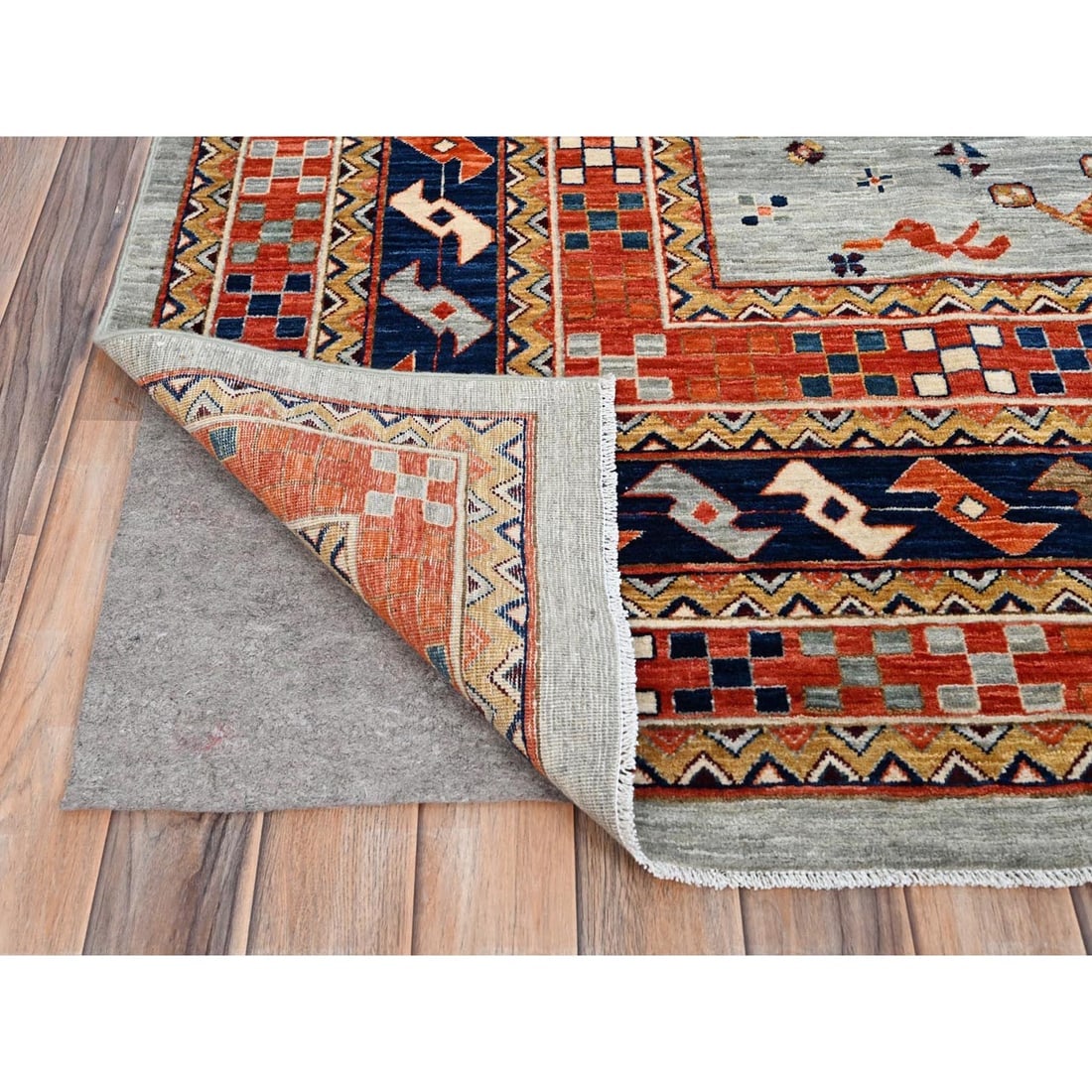 Krypton Gray Caucasian Design Hand Knotted 200 KPSI Wool Oriental Rug - 4