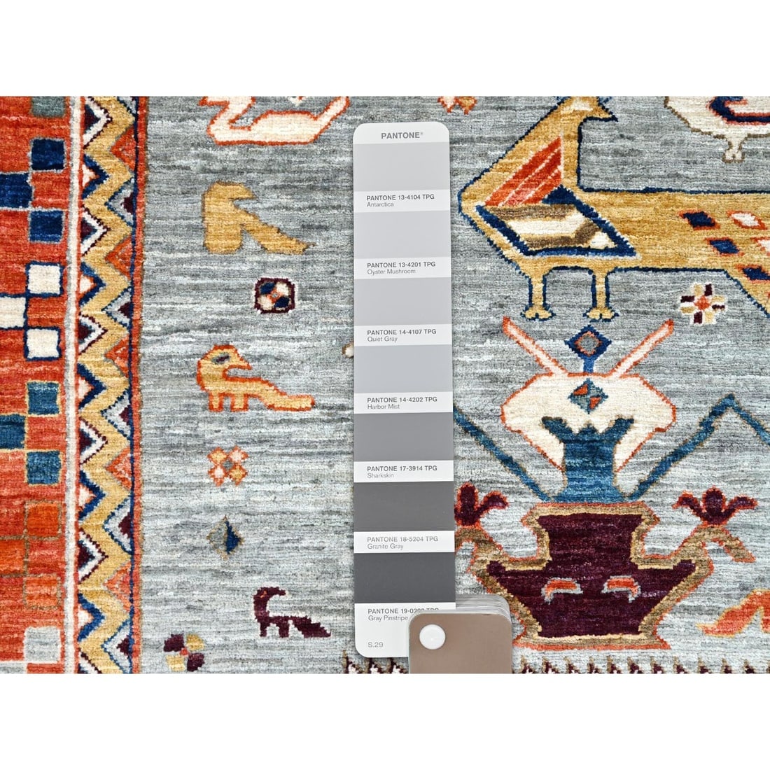 Krypton Gray Caucasian Design Hand Knotted 200 KPSI Wool Oriental Rug - 7