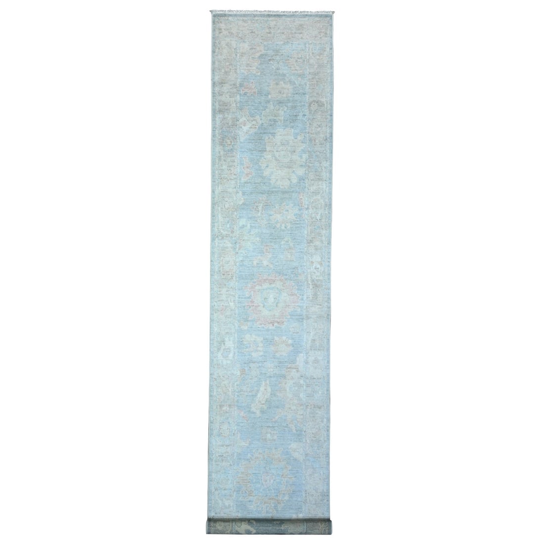 Ruddy Blue Angora Oushak Hand Knotted XL Runner Oriental Rug: Title: Ruddy Blue Angora Oushak Hand Knotted XL Runner Oriental Rug Description: This is a truly genuine one-of-a-kind. It has been Knotted for months and months in the centuries-old weaving craftsman