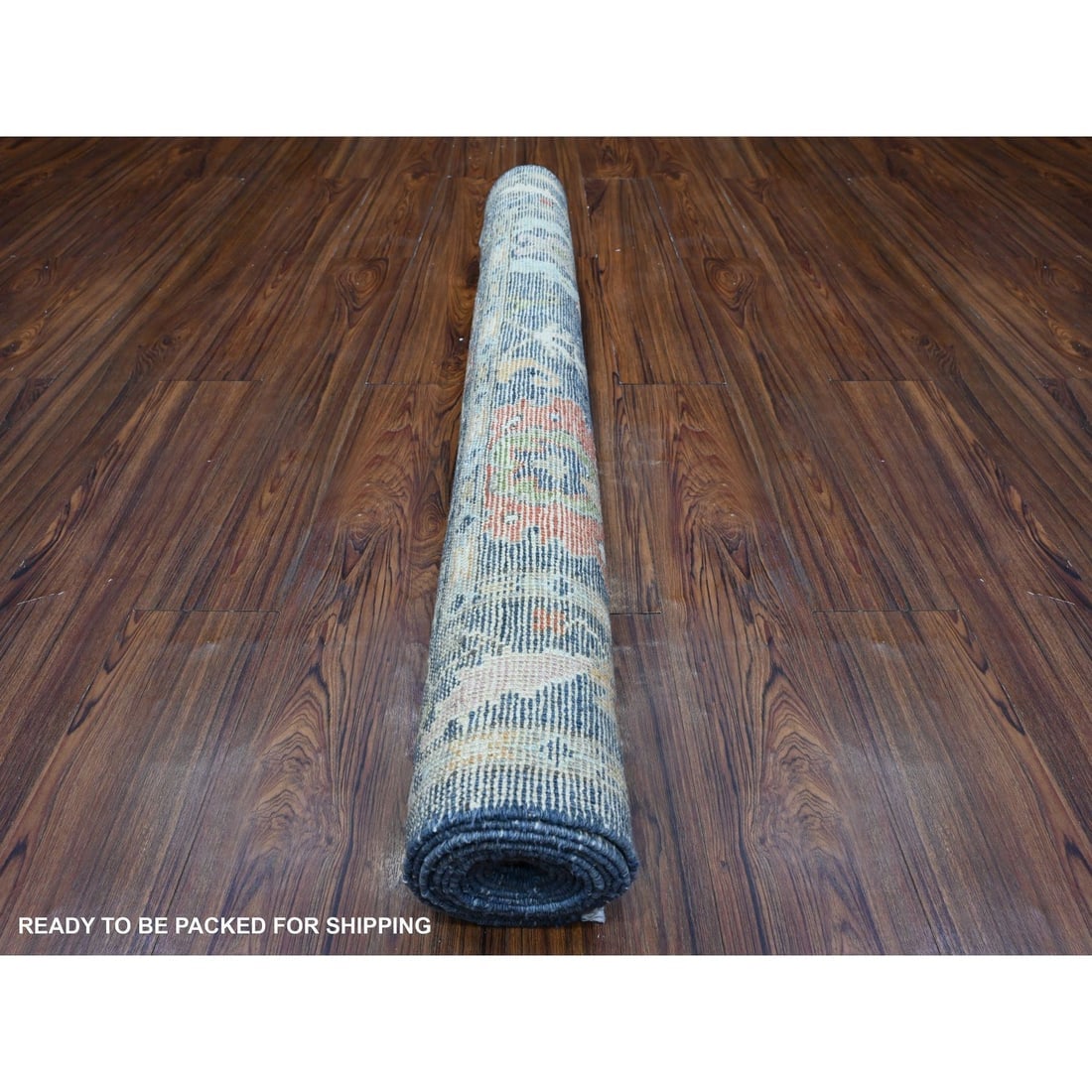 Steel Blue Afghan Angora Oushak Wide Gallery Oriental Runner Rug - 4