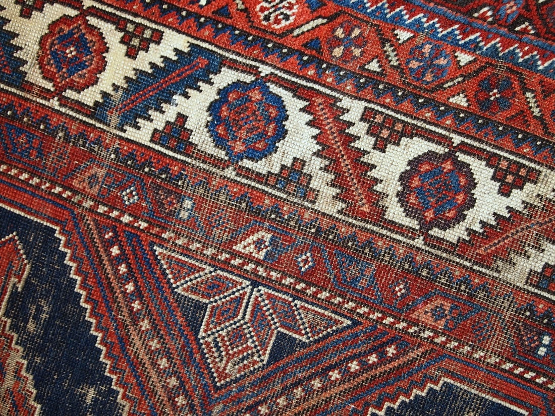 Handmade antique distressed Persian Shiraz rug 4.9' x 11.2' (152cm x 342cm) 1900s - 14