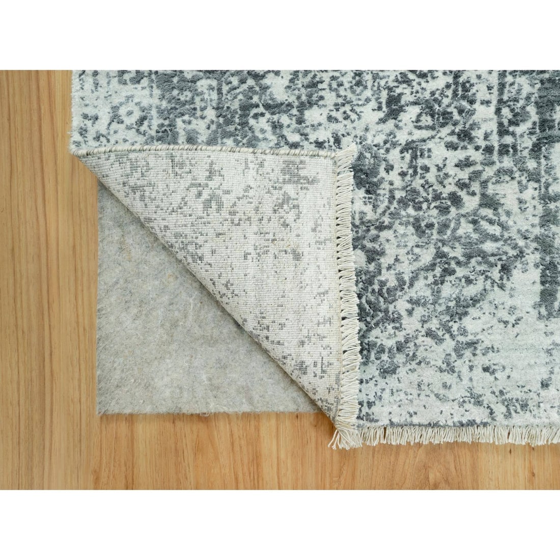 Gray Zoroastrian Design Hand Knotted Wool And Silk XL Runner Rug - 3