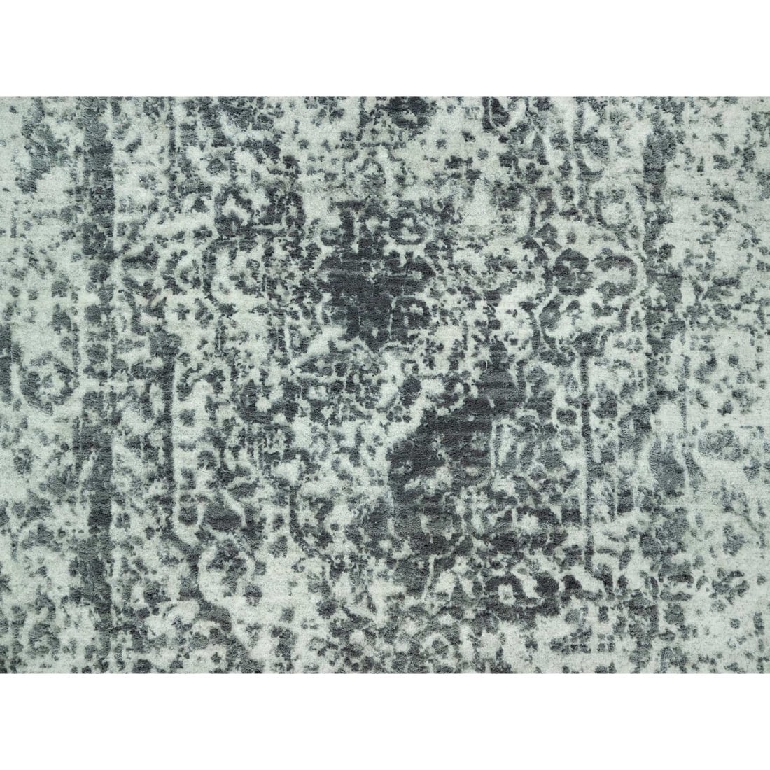 Gray Zoroastrian Design Hand Knotted Wool And Silk XL Runner Rug - 5