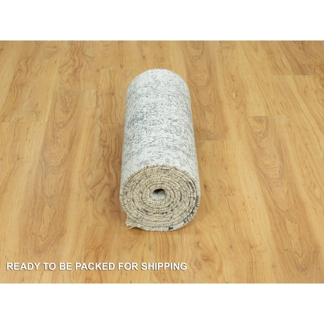 Gray Zoroastrian Design Hand Knotted Wool And Silk XL Runner Rug - 6