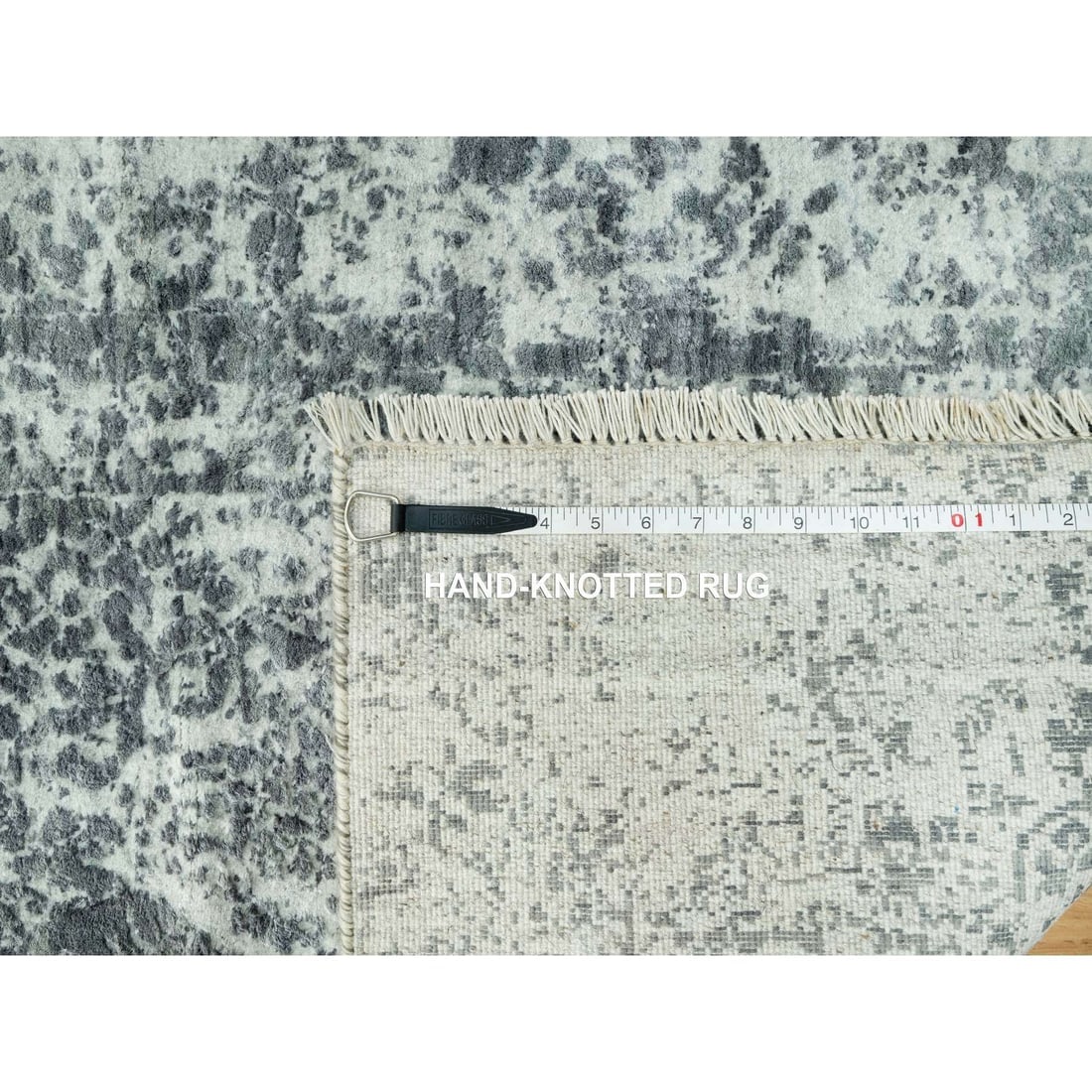 Gray Zoroastrian Design Hand Knotted Wool And Silk XL Runner Rug - 8