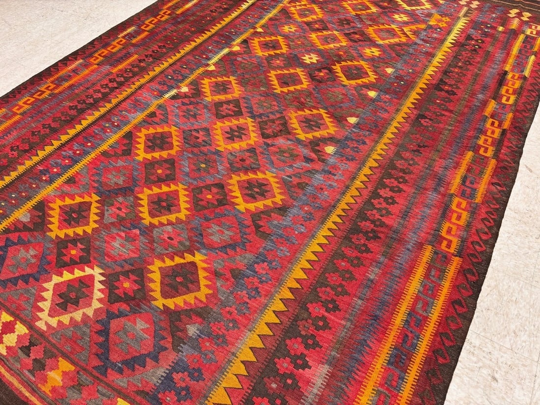 Hand-Knotted Maymana Kilim Tribal Flatweave Wool Oriental Rug 8'11" x 13'4" - 6