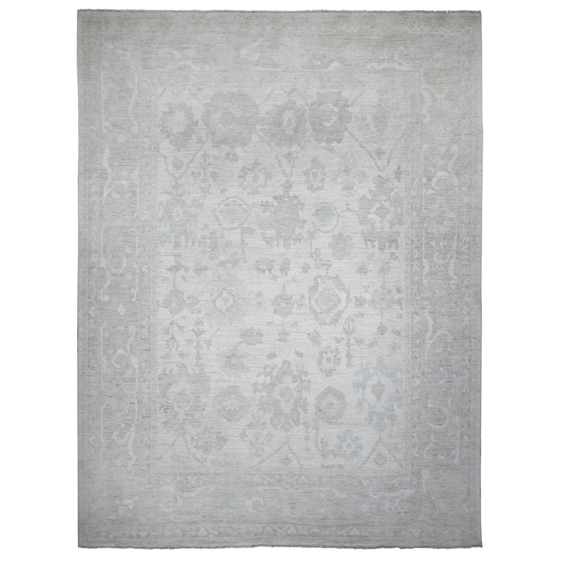 Smoke White Wool Weft White Wash Afghan Angora Oushak XL Oriental Rug: Title: Smoke White Wool Weft White Wash Afghan Angora Oushak XL Oriental RugDescription: This is a truly genuine one-of-a-kind. It has been Knotted for months and months in the centuries-old weaving