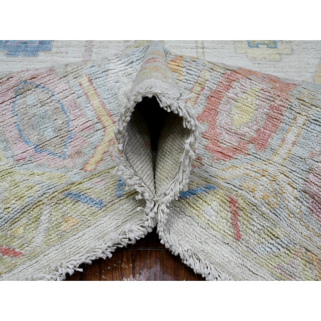 Silver Gray Hand Knotted Afghan Wool Weft Angora Oushak Oriental Rug - 5