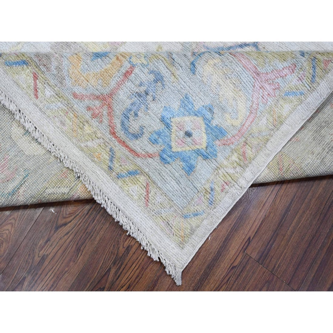 Silver Gray Hand Knotted Afghan Wool Weft Angora Oushak Oriental Rug - 6