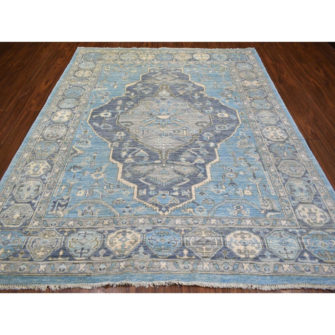 Light Blue, Hand Knotted Anatolian Village Inspired Wool Rug - 2
