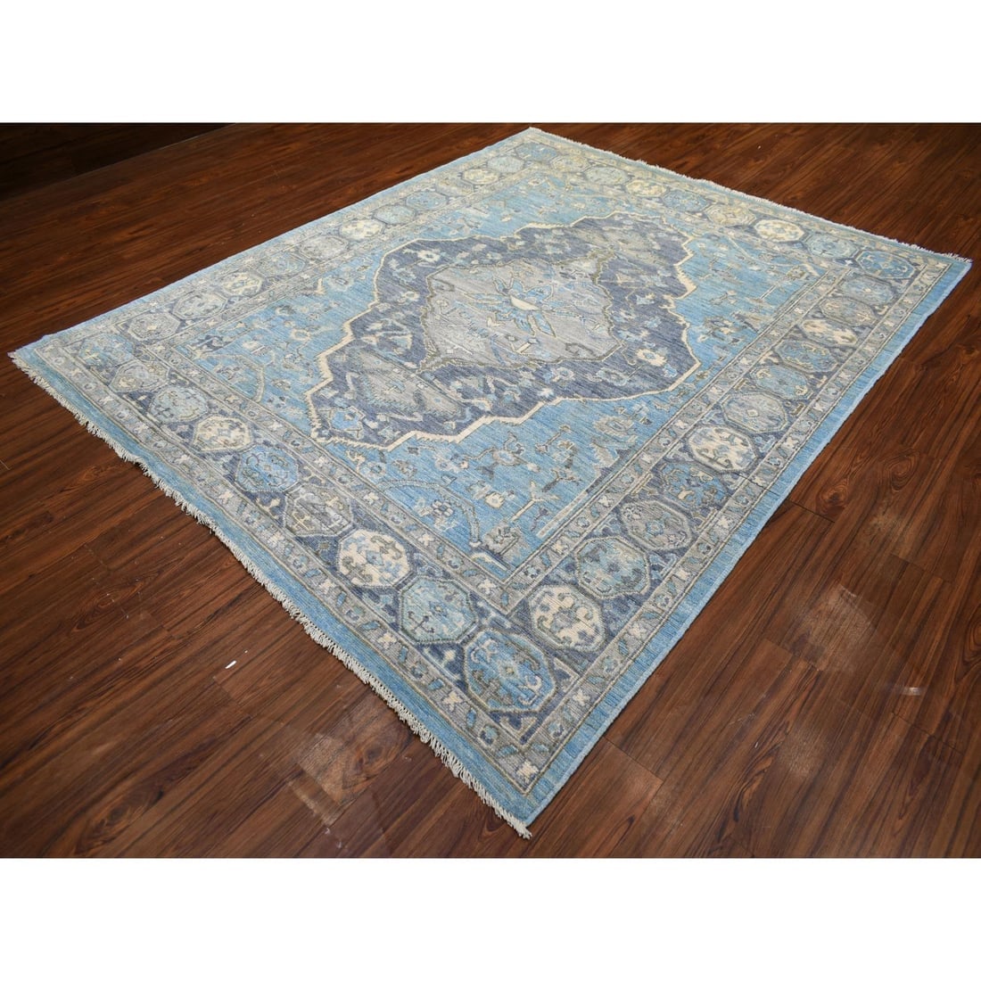 Light Blue, Hand Knotted Anatolian Village Inspired Wool Rug - 3