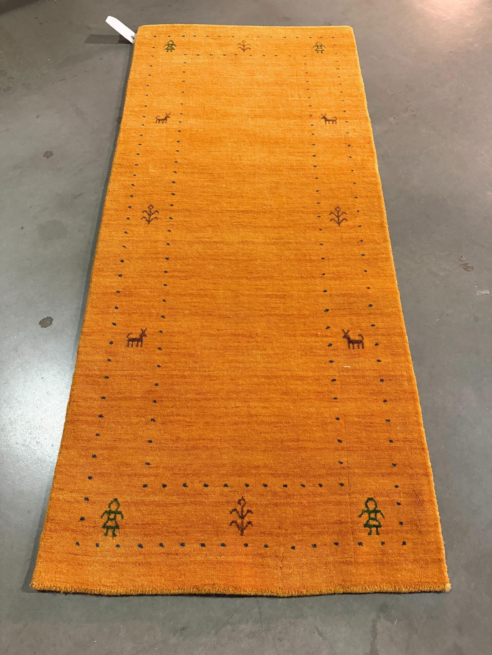 Stunning Gabeh Runner 2.6x6: Title:Stunning Gabeh Runner 2.6x6 Description:2.6x6 Exquisite Gabeh Runner Luxerious Natural Wool Sheen Pile in Yellow Orange Color Hand Knotted in India Reserve: $220.00 Shipping: Domestic: Flat-rate