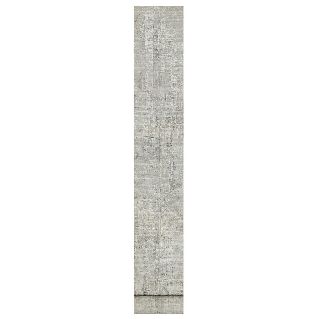 Gray, Hand Knotted, Modern Design, Undyed Natural Wool XL Runner Rug: Title: Gray, Hand Knotted, Modern Design, Undyed Natural Wool XL Runner Rug Description: This is a truly genuine one-of-a-kind. It has been Knotted for months and months in the centuries-old weaving c