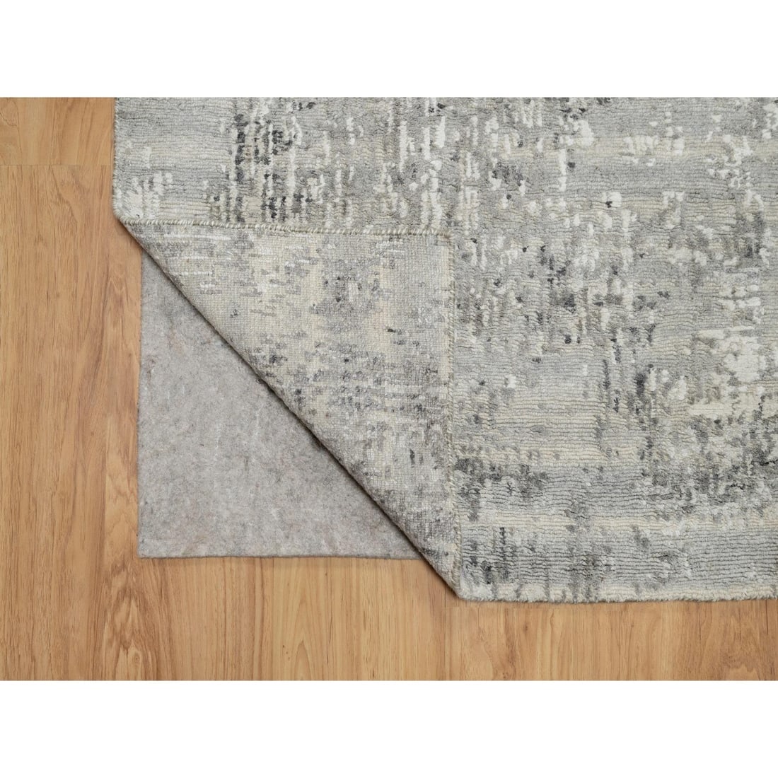 Gray, Hand Knotted, Modern Design, Undyed Natural Wool XL Runner Rug - 3