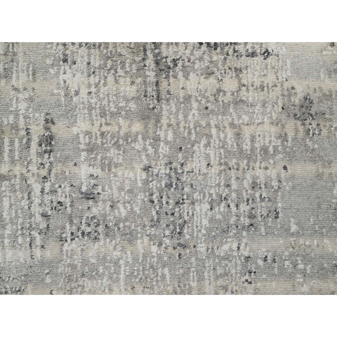 Gray, Hand Knotted, Modern Design, Undyed Natural Wool XL Runner Rug - 4