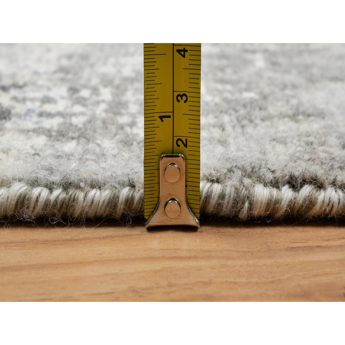 Gray, Hand Knotted, Modern Design, Undyed Natural Wool XL Runner Rug - 6