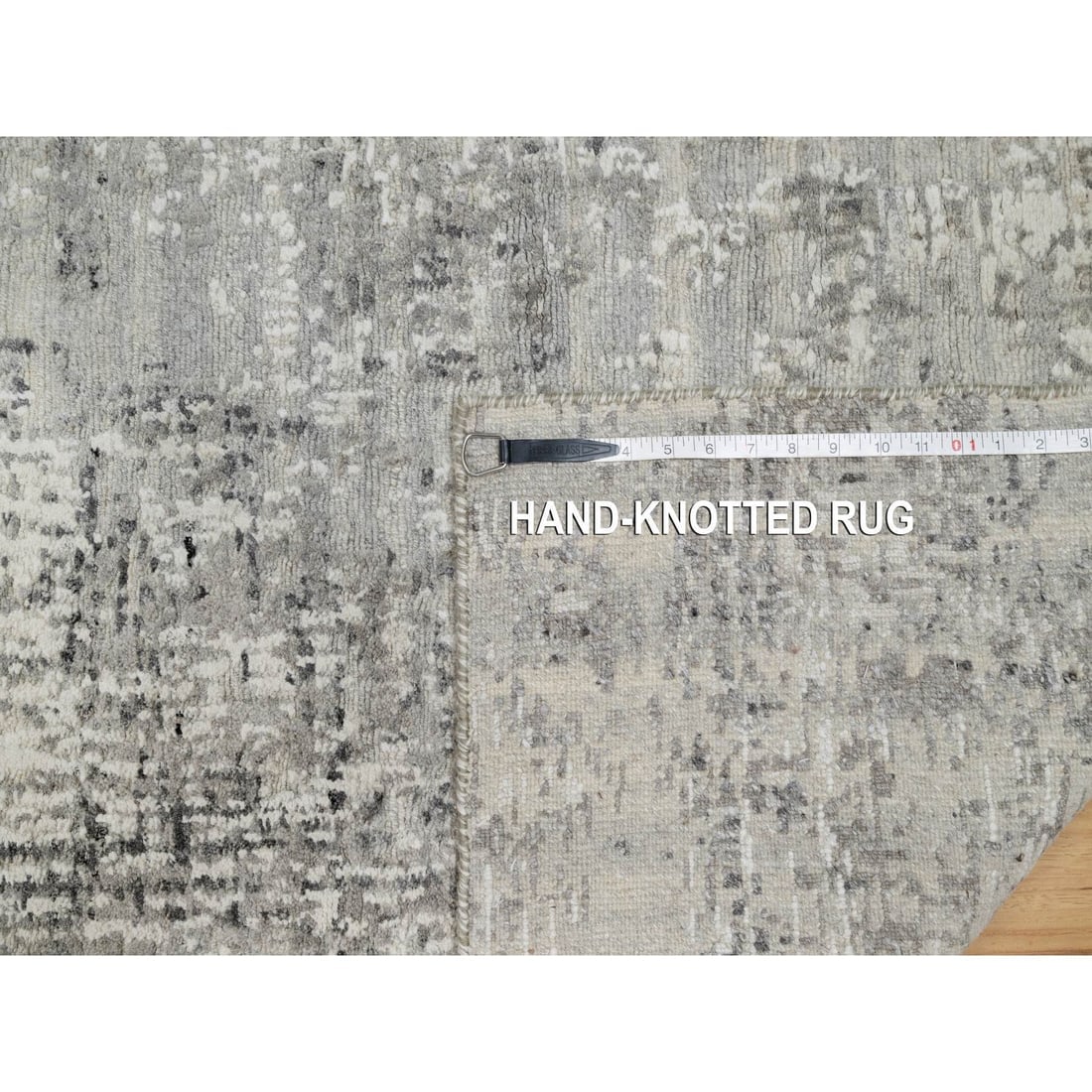 Gray, Hand Knotted, Modern Design, Undyed Natural Wool XL Runner Rug - 7