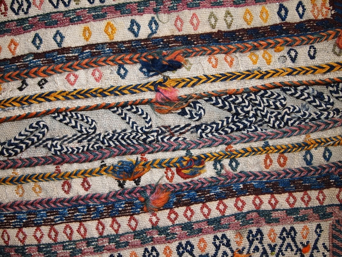 Handmade antique Persian Sumak sadle double bag 1.8' x 3.3' ( 55cm x 100cm) 1940s - 6