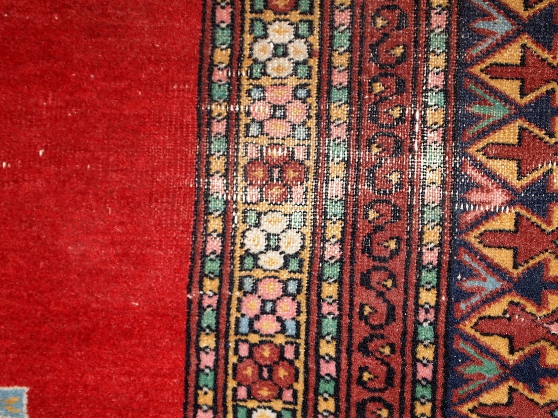 Handmade vintage distressed Uzbek Bukhara rug 4.2' x 6.5' (128cm x 199cm) 1960s - 8