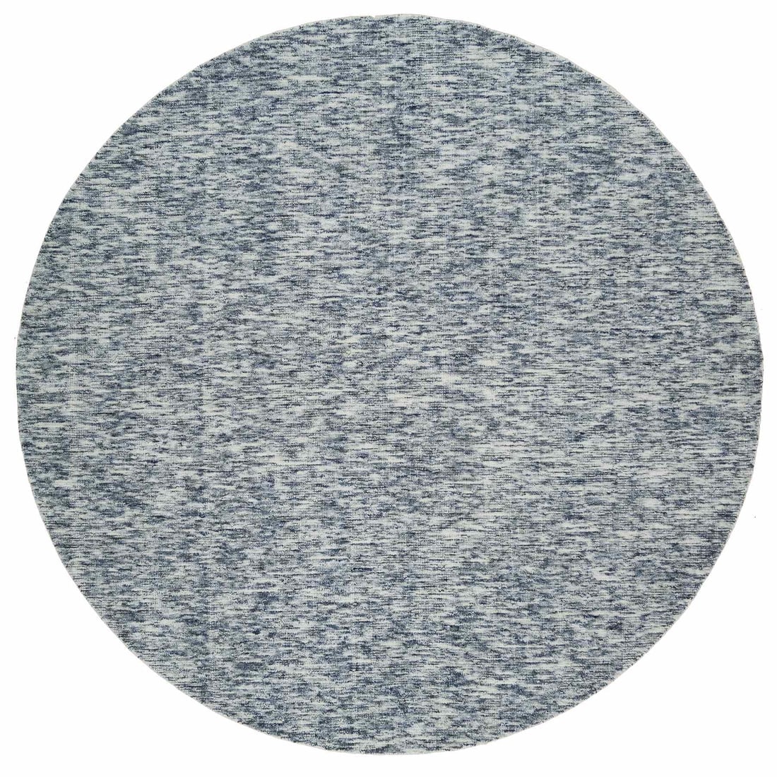 Blue and Ivory, Pure Wool, Hand Loomed Modern Striae Design Round Rug: Title: Blue and Ivory, Pure Wool, Hand Loomed Modern Striae Design Round Rug Description: This is a truly genuine one-of-a-kind. It has been Knotted for months and months in the centuries-old weaving